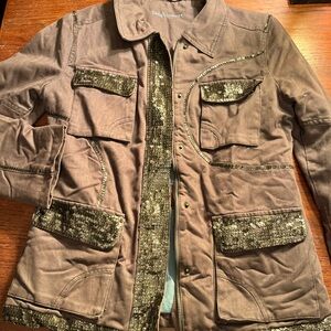 Zadig & Voltaire Brown Utility Jacket with Olive Sequin Trim